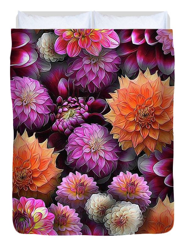 Pink and Orange Dahlias Collage - Duvet Cover