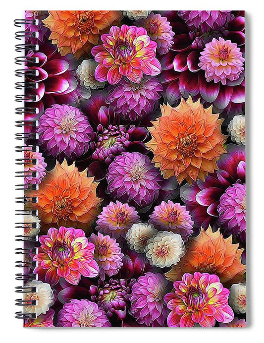 Pink and Orange Dahlias Collage - Spiral Notebook