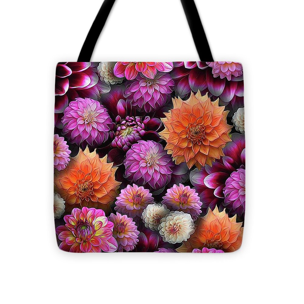 Pink and Orange Dahlias Collage - Tote Bag