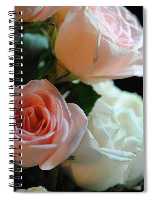 Pink and White Roses Bouquet - Spiral Notebook