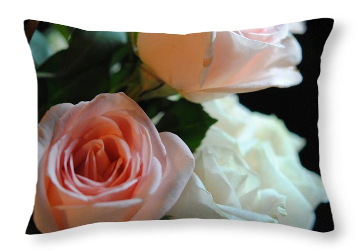 Pink and White Roses Bouquet - Throw Pillow