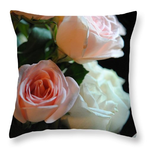 Pink and White Roses Bouquet - Throw Pillow