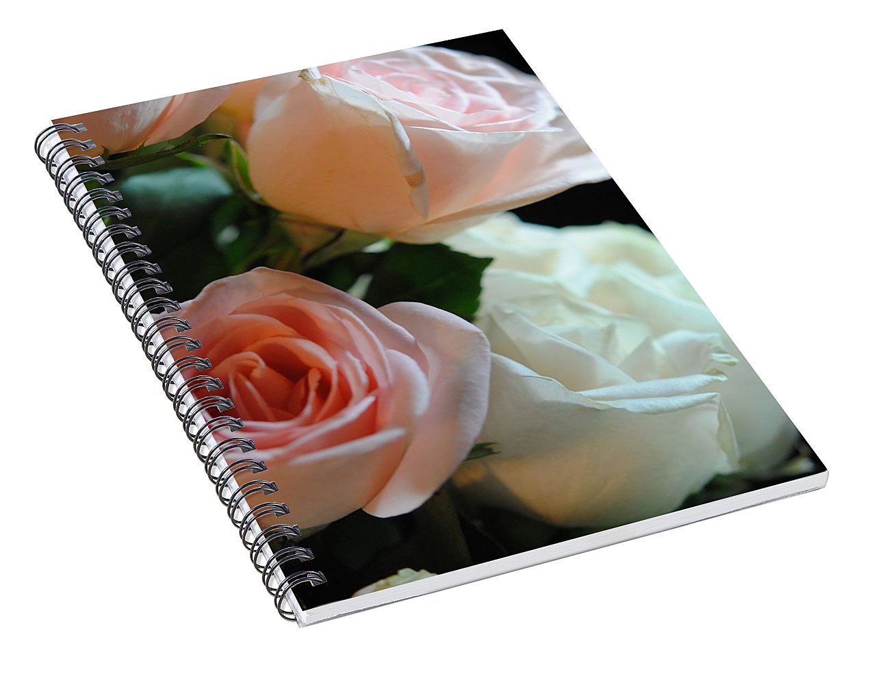 Pink and White Roses Bouquet - Spiral Notebook