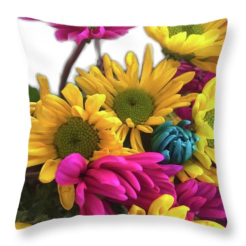 Pink and Yellow Daisies - Throw Pillow