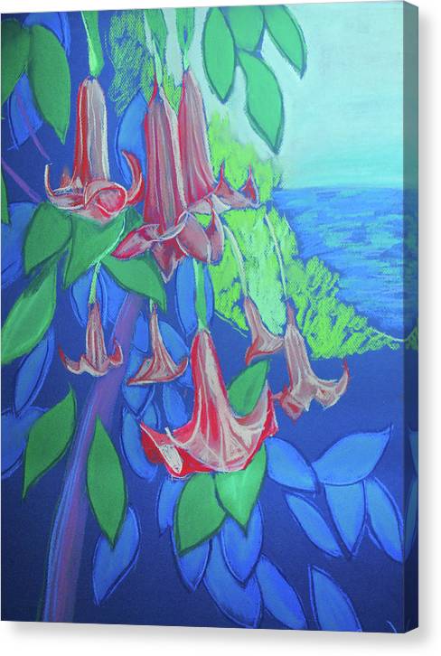 Pink Angels Trumpet Flowers Pastel - Canvas Print