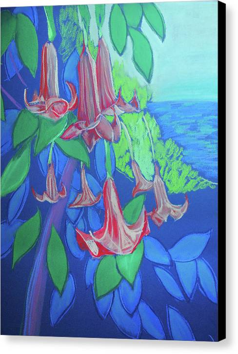 Pink Angels Trumpet Flowers Pastel - Canvas Print