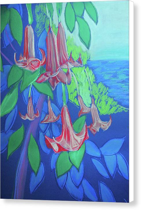 Pink Angels Trumpet Flowers Pastel - Canvas Print