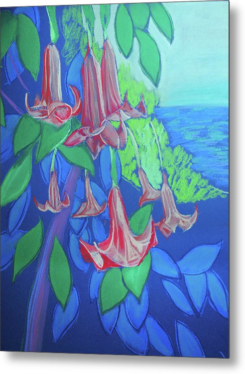 Pink Angels Trumpet Flowers Pastel - Metal Print