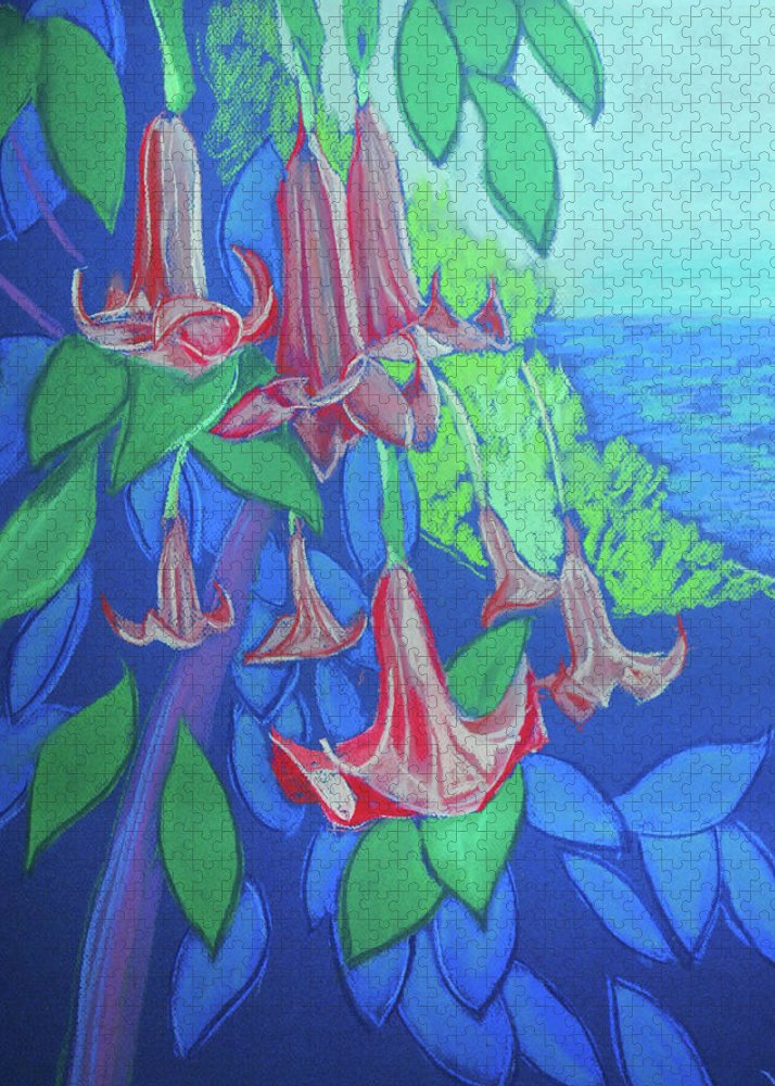 Pink Angels Trumpet Flowers Pastel - Puzzle