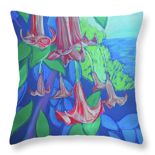 Pink Angels Trumpet Flowers Pastel - Throw Pillow