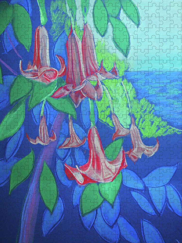 Pink Angels Trumpet Flowers Pastel - Puzzle