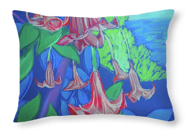 Pink Angels Trumpet Flowers Pastel - Throw Pillow