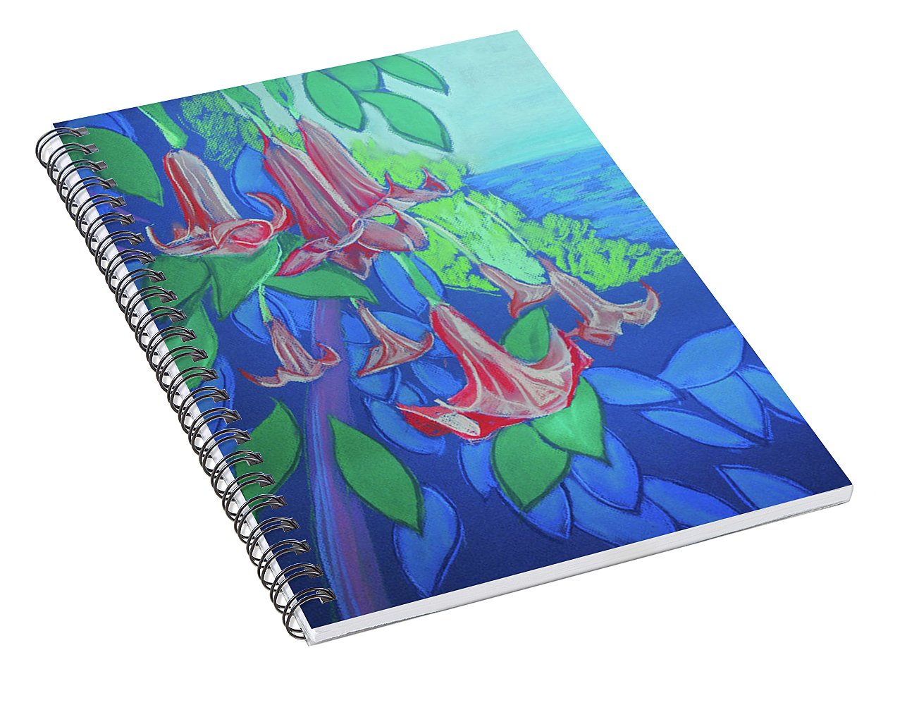 Pink Angels Trumpet Flowers Pastel - Spiral Notebook