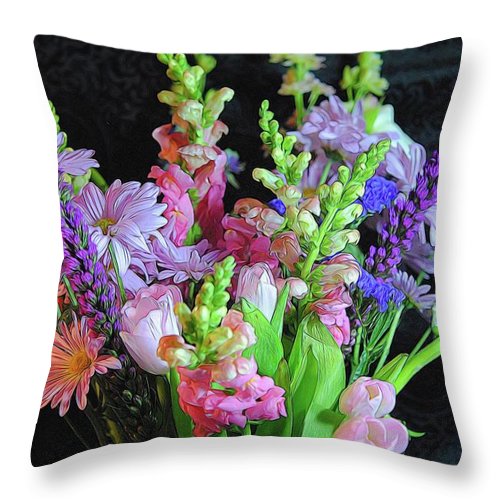 Pink Flower Bouquet - Throw Pillow