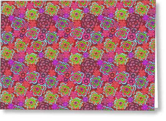 Pink Retro Flowers - Greeting Card