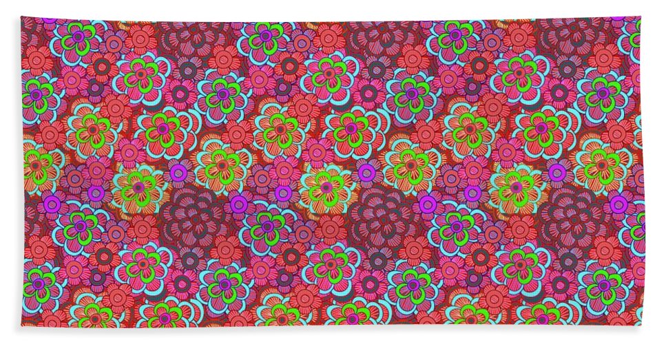 Pink Retro Flowers - Bath Towel