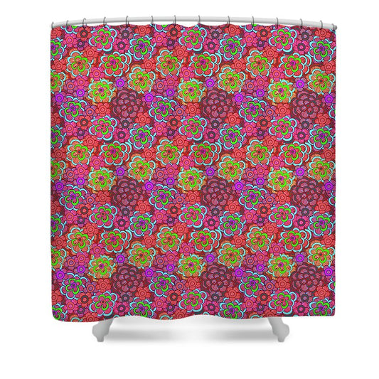 Pink Retro Flowers - Shower Curtain