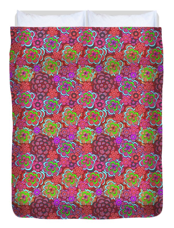 Pink Retro Flowers - Duvet Cover