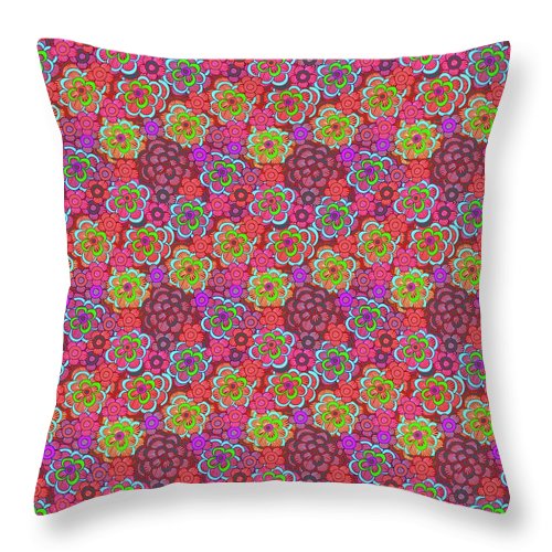Pink Retro Flowers - Throw Pillow
