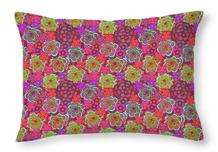 Pink Retro Flowers - Throw Pillow