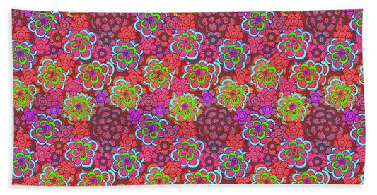 Pink Retro Flowers - Beach Towel