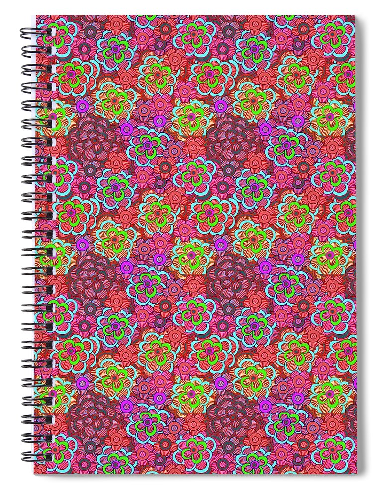 Pink Retro Flowers - Spiral Notebook