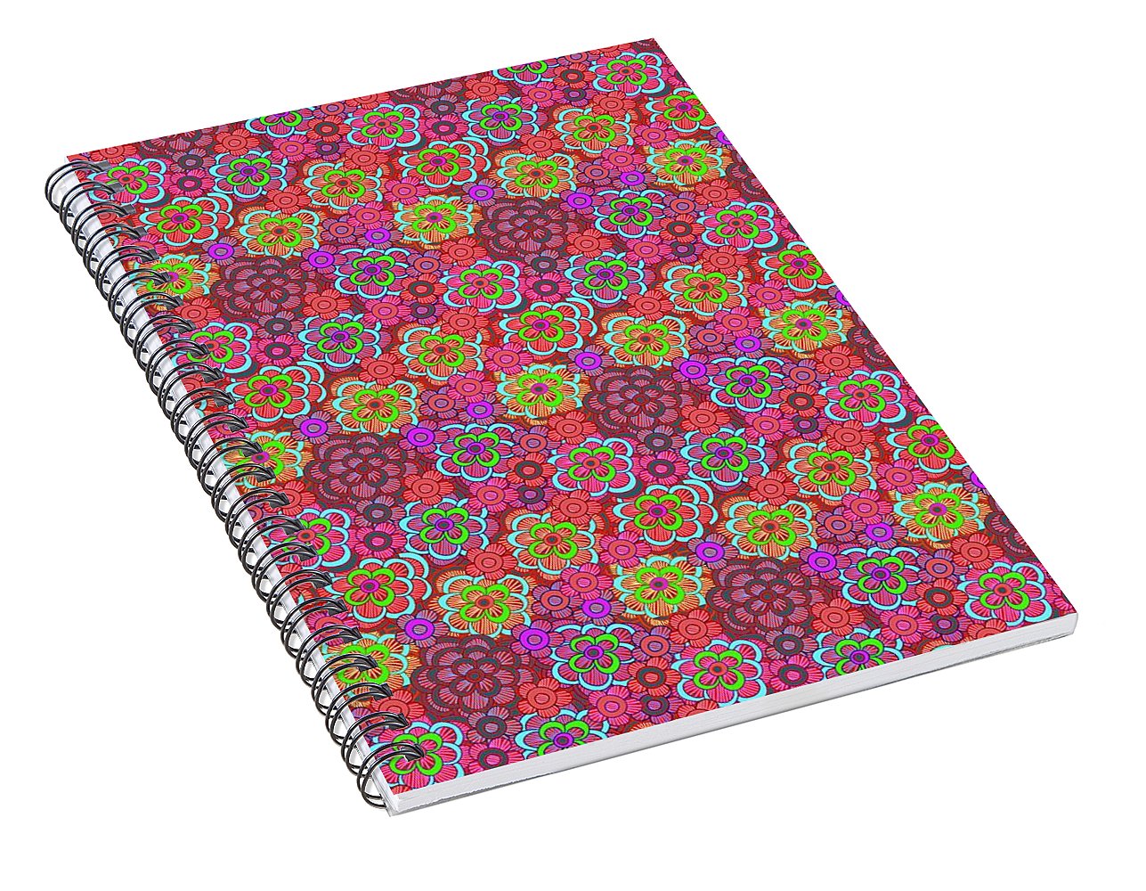 Pink Retro Flowers - Spiral Notebook