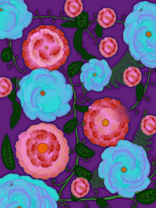 Pink and Blue Flowers on Purple Digital Image Download