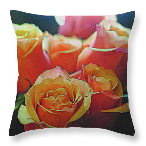 Pinki and Orange Rose Bouquet With Light - Throw Pillow