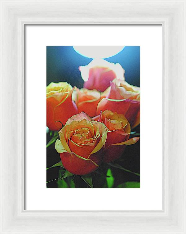 Pinki and Orange Rose Bouquet With Light - Framed Print