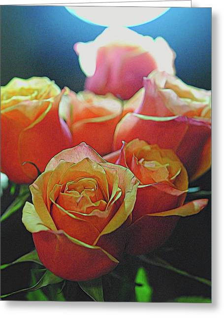 Pinki and Orange Rose Bouquet With Light - Greeting Card