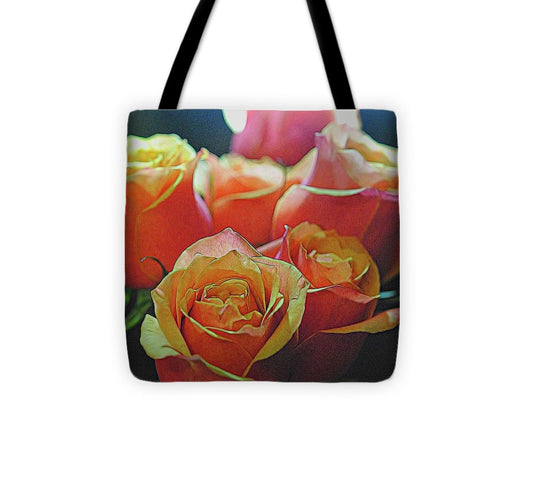 Pinki and Orange Rose Bouquet With Light - Tote Bag