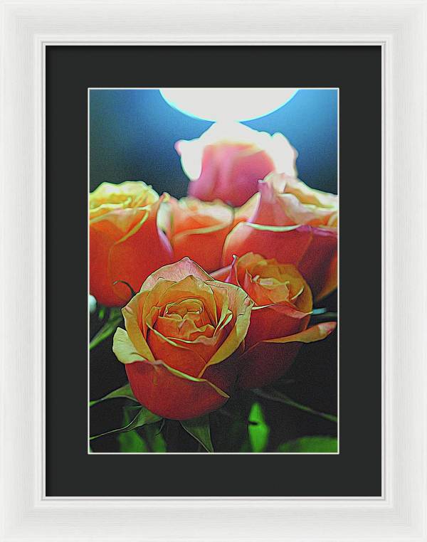 Pinki and Orange Rose Bouquet With Light - Framed Print