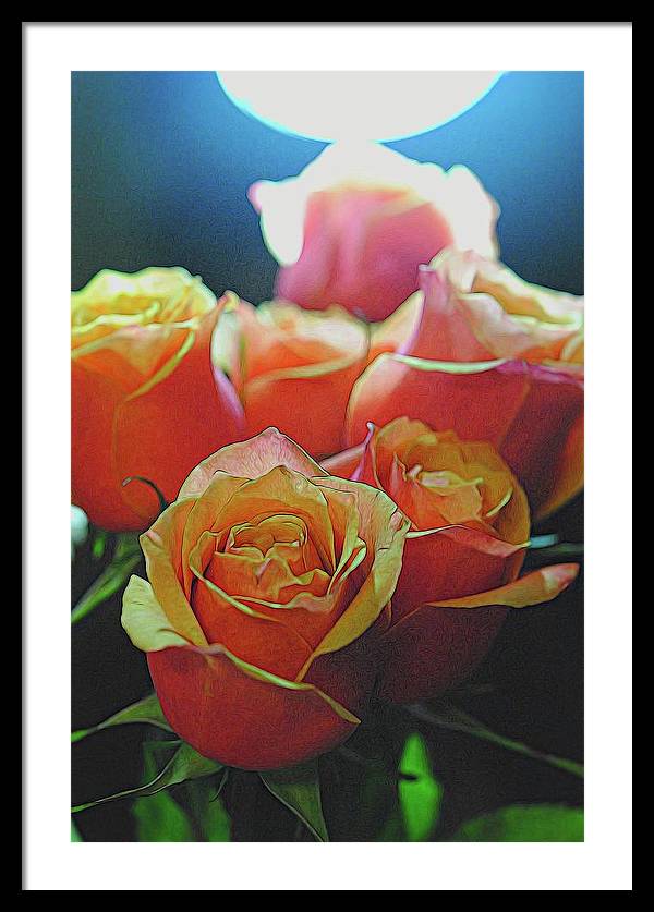 Pinki and Orange Rose Bouquet With Light - Framed Print