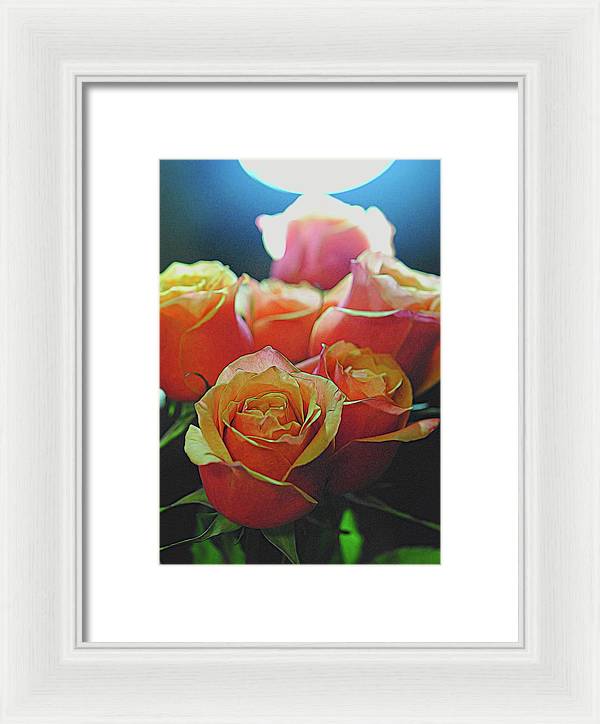 Pinki and Orange Rose Bouquet With Light - Framed Print