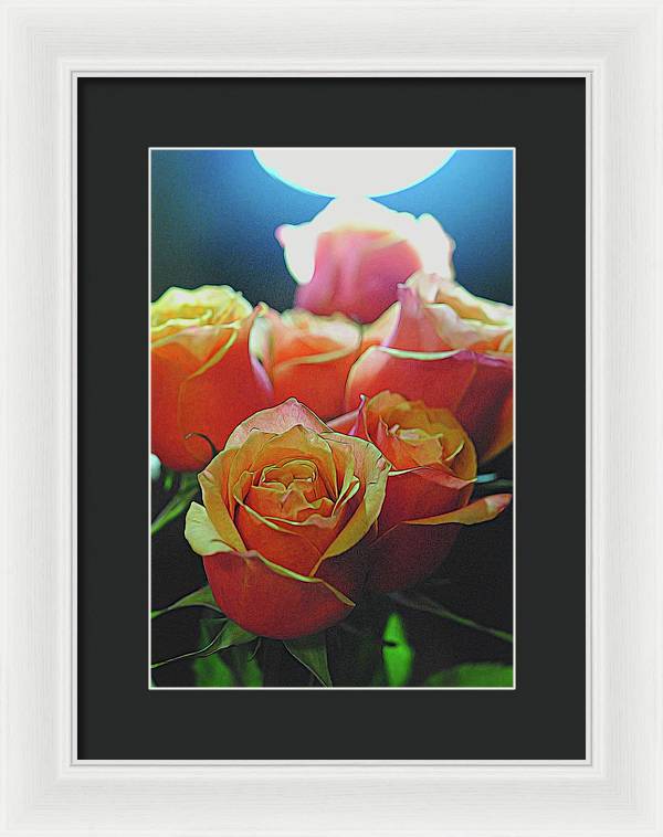 Pinki and Orange Rose Bouquet With Light - Framed Print