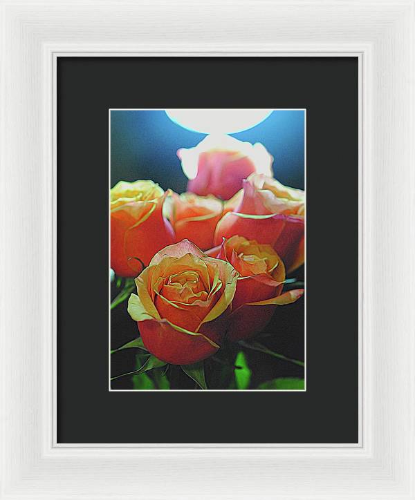 Pinki and Orange Rose Bouquet With Light - Framed Print