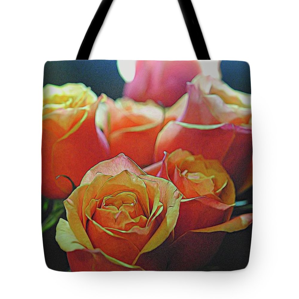 Pinki and Orange Rose Bouquet With Light - Tote Bag