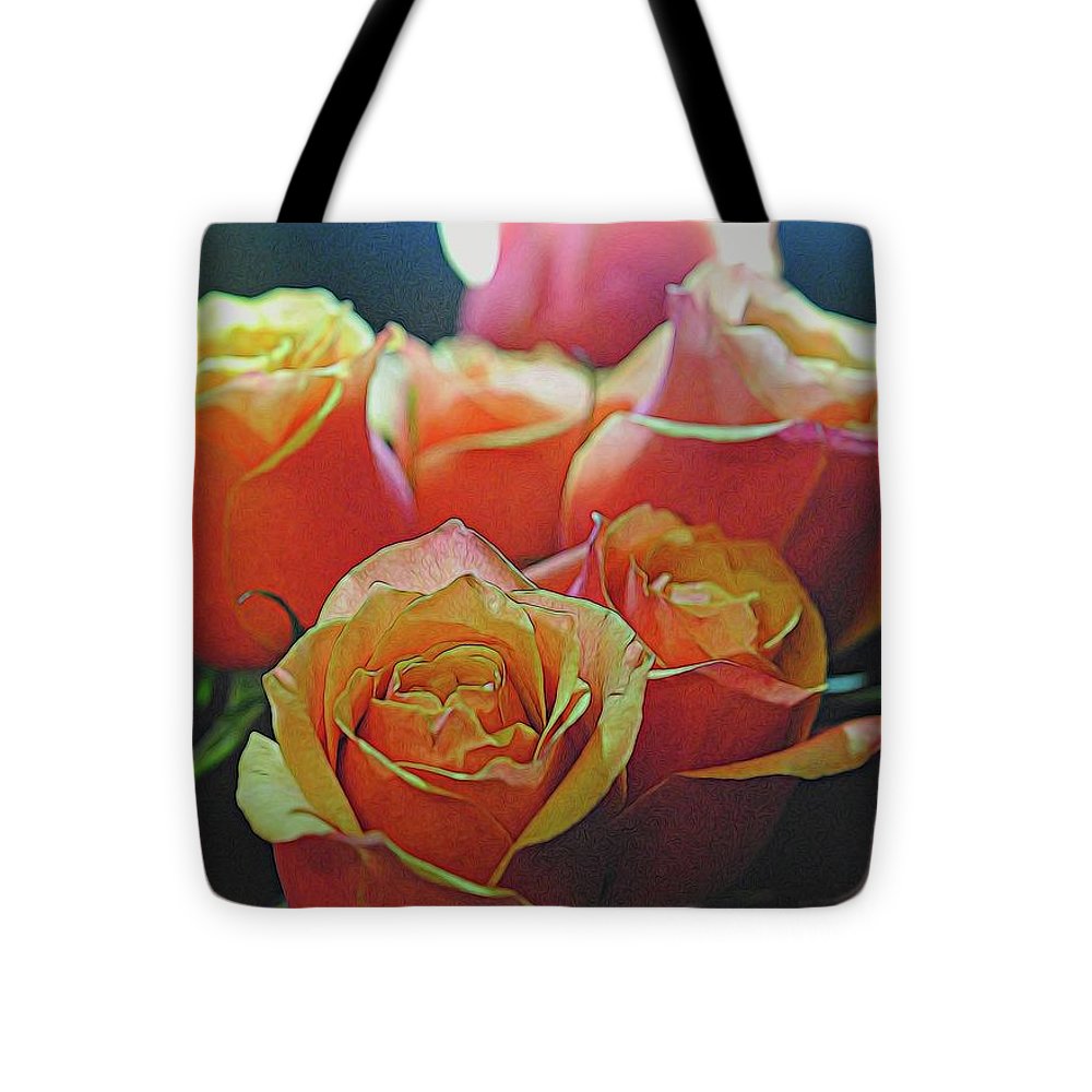 Pinki and Orange Rose Bouquet With Light - Tote Bag