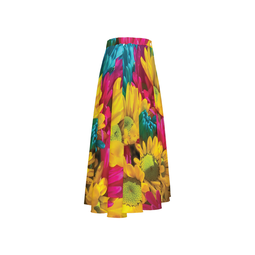 Bright Daisy Bouquet Women's Button Up Midi Skirt