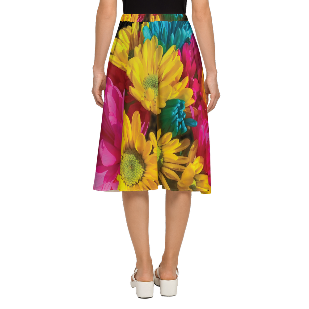 Bright Daisy Bouquet Women's Button Up Midi Skirt