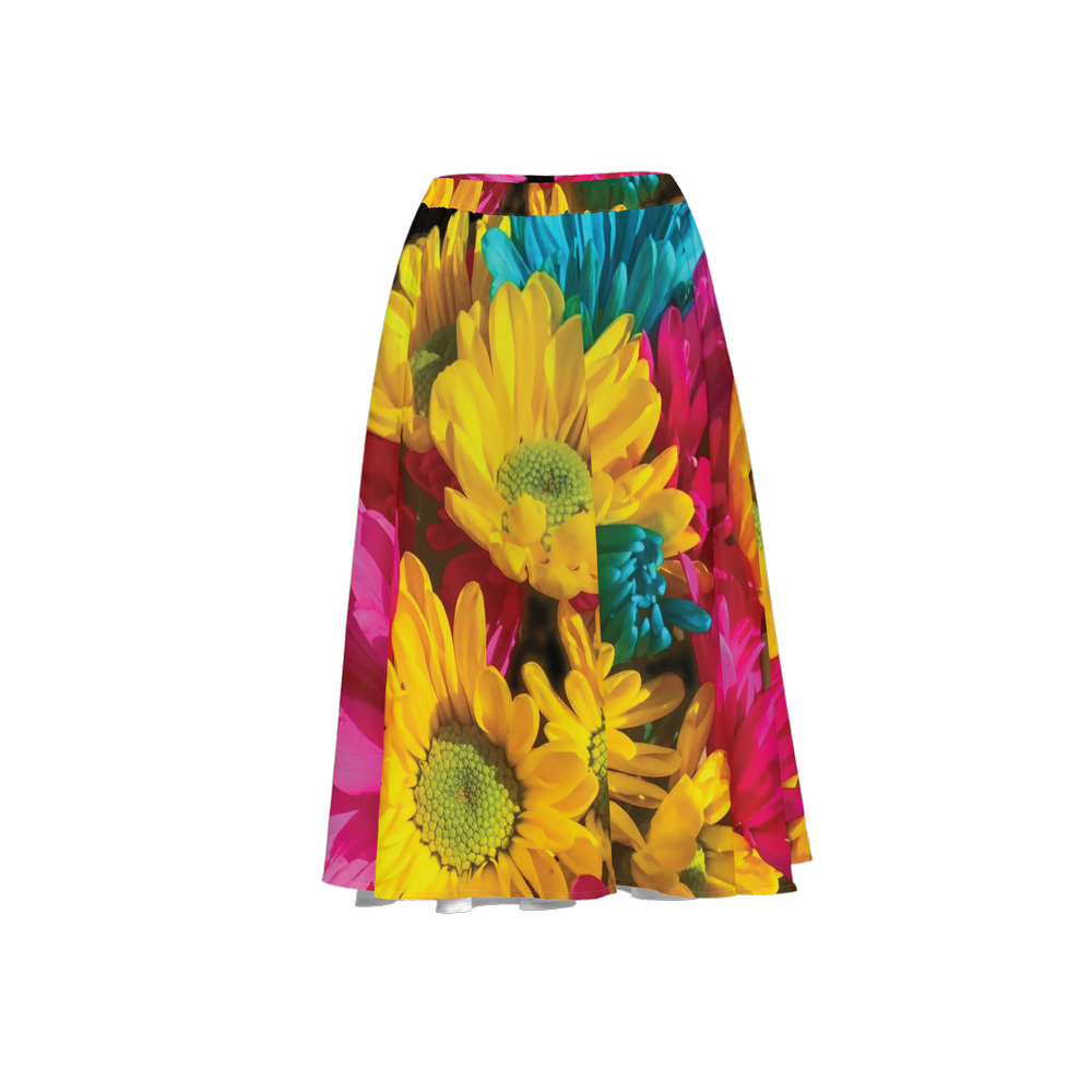 Bright Daisy Bouquet Women's Button Up Midi Skirt