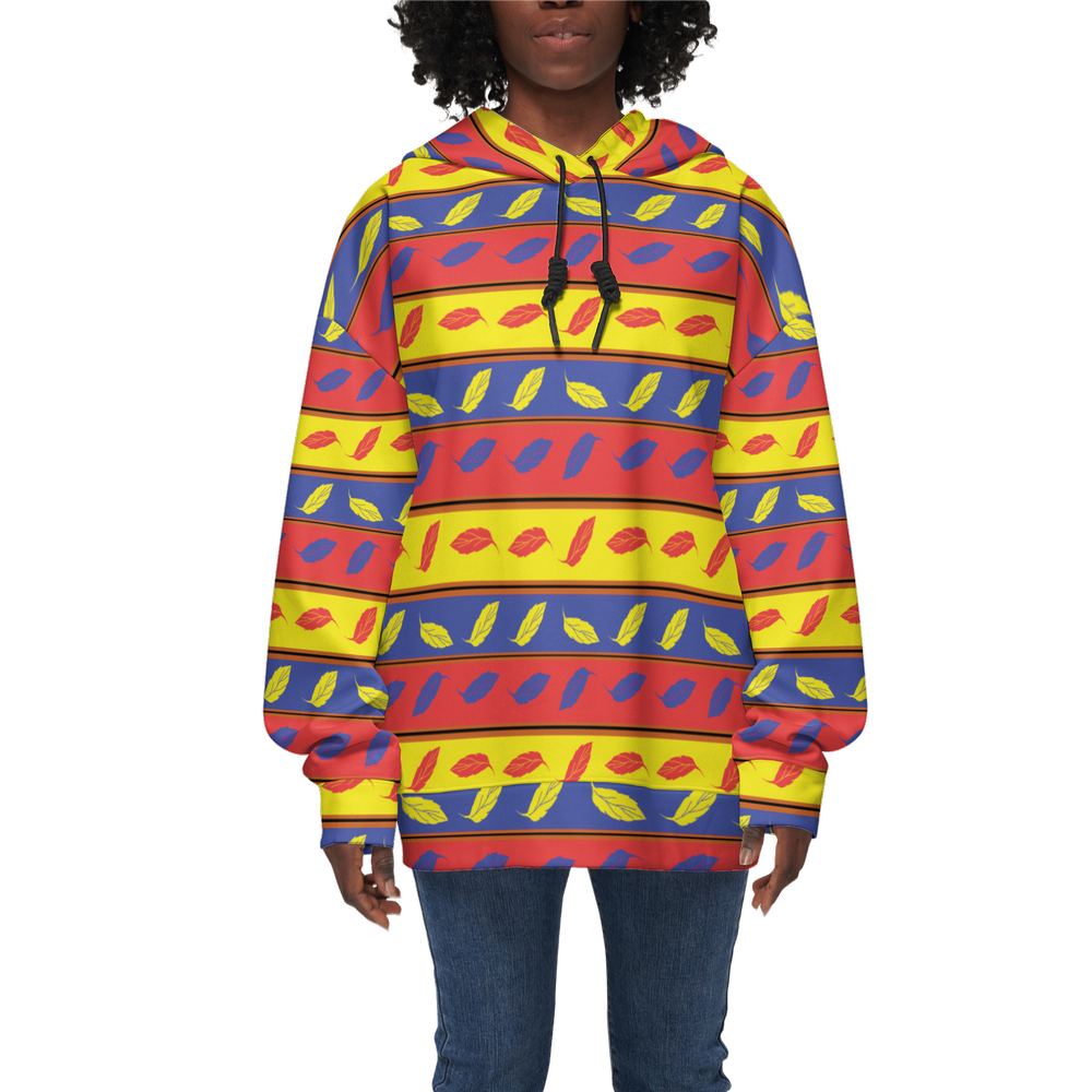 Red Yellow Blue Leaf Pattern Women’s Relaxed Fit Hoodie