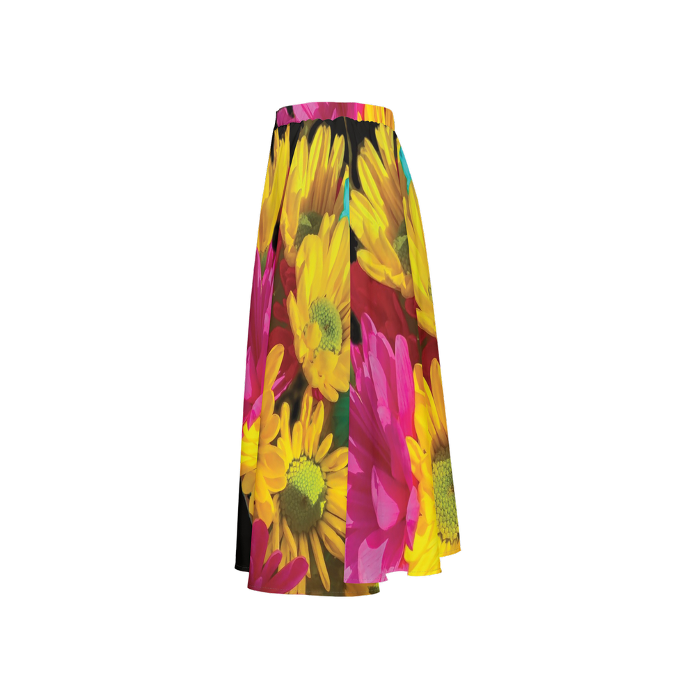 Bright Daisy Bouquet Women's Button Up Midi Skirt