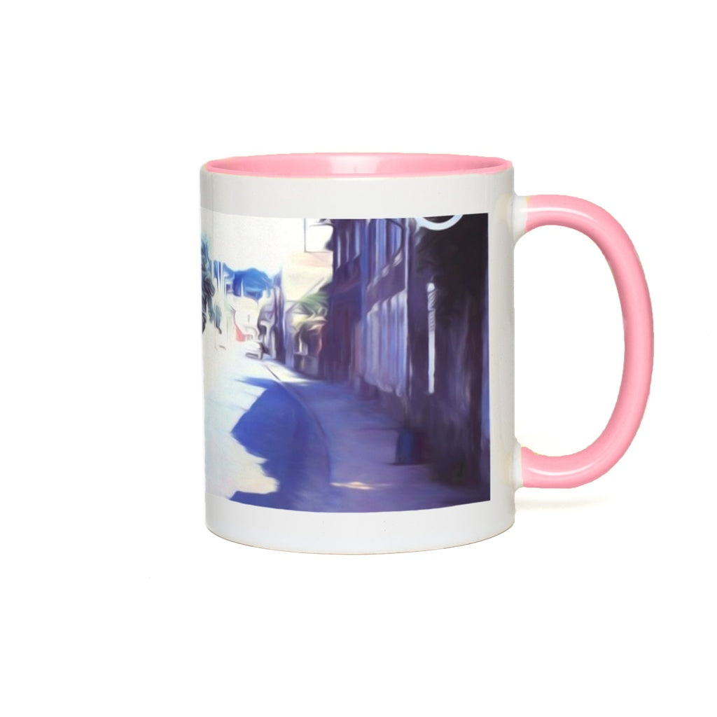 Vintage Travel Blue Car On The Street Accent Mugs