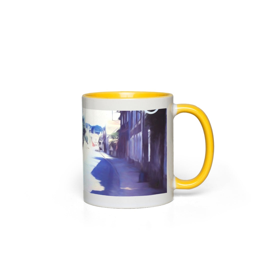 Vintage Travel Blue Car On The Street Accent Mugs