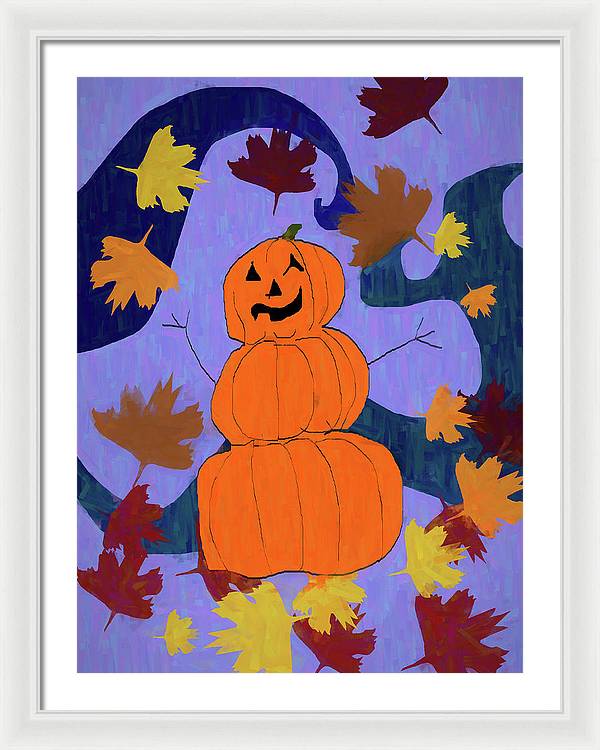 Pumpkin Snowman - Framed Print