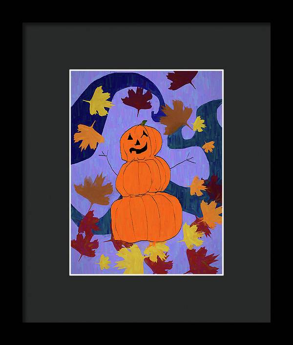 Pumpkin Snowman - Framed Print