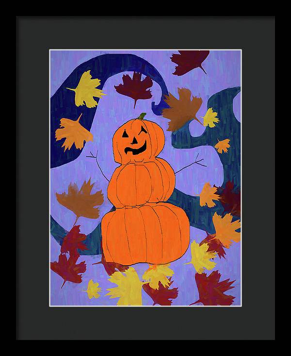 Pumpkin Snowman - Framed Print