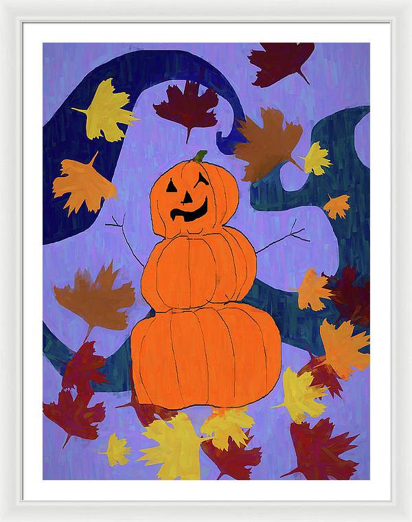 Pumpkin Snowman - Framed Print